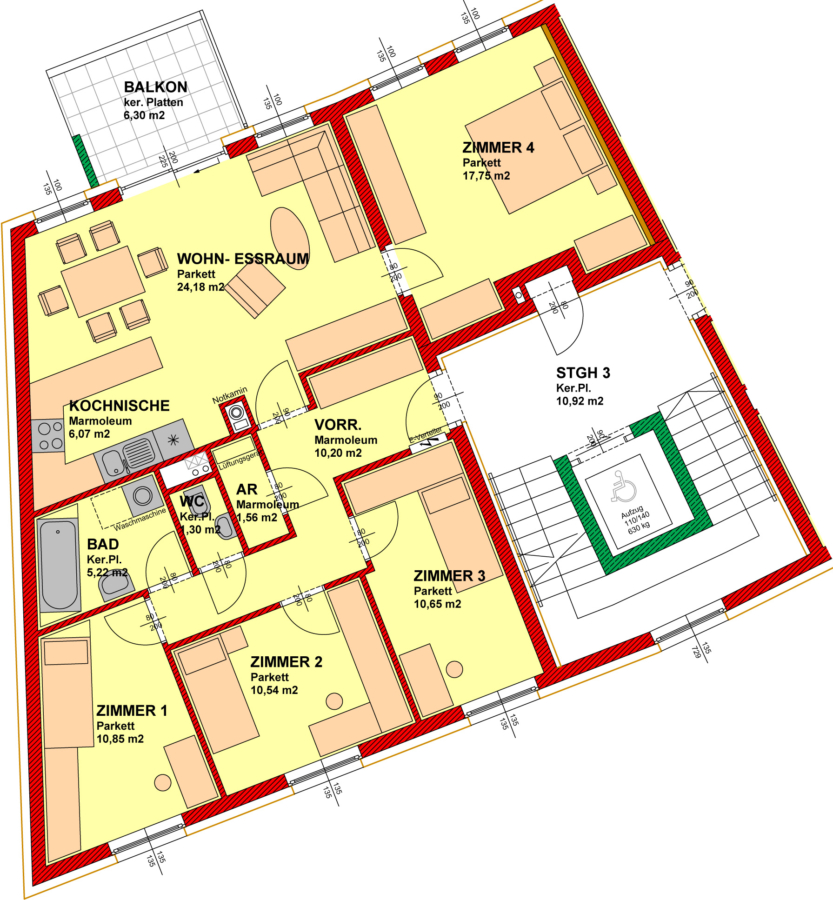 Wiedervermietung, 3 Zimmer, Balkon, 1 PKW-Einstellplatz, Miete mit Kaufoption, 2620 Neunkirchen, Wohnung